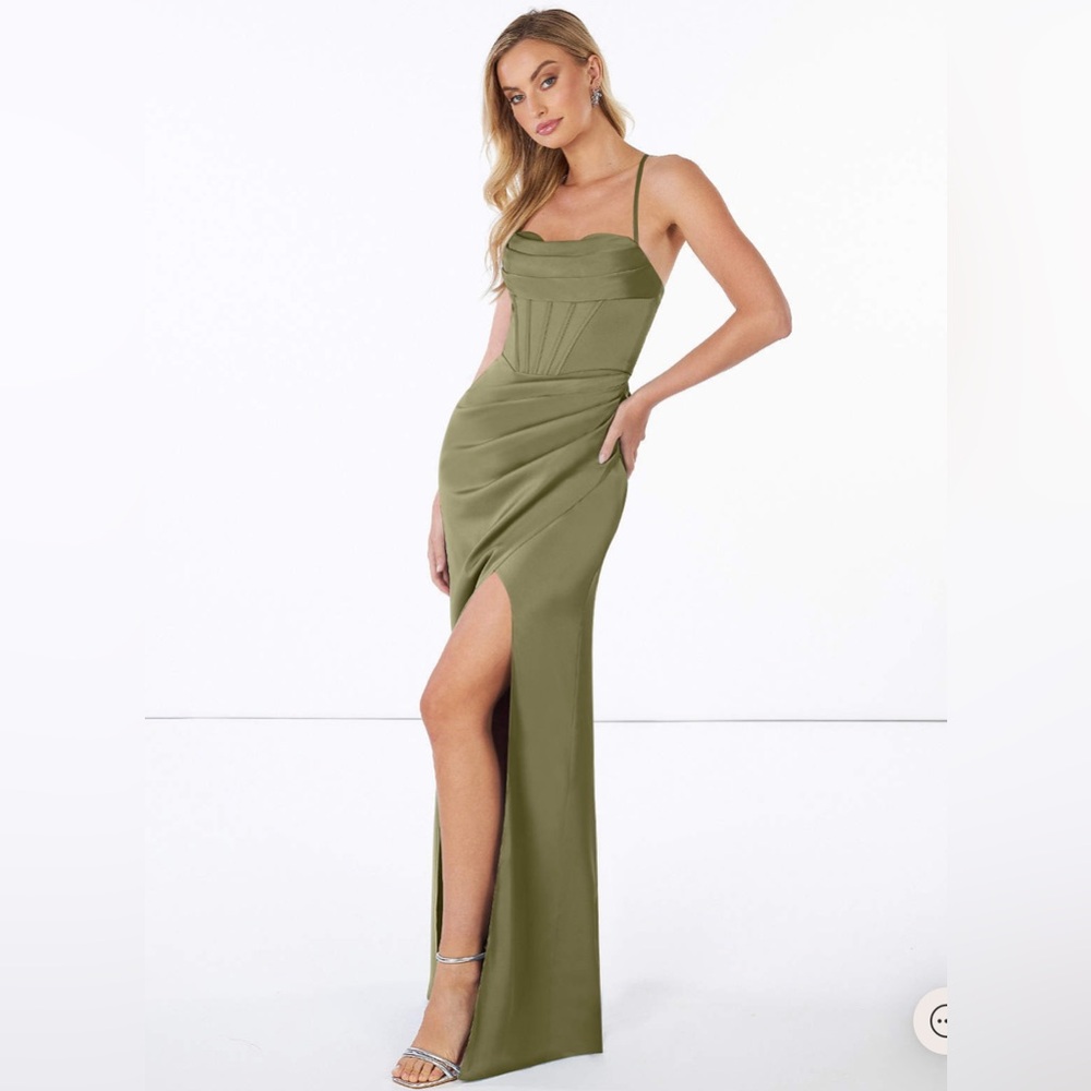 Azazie Brookelle Silk Dress in Pistachio